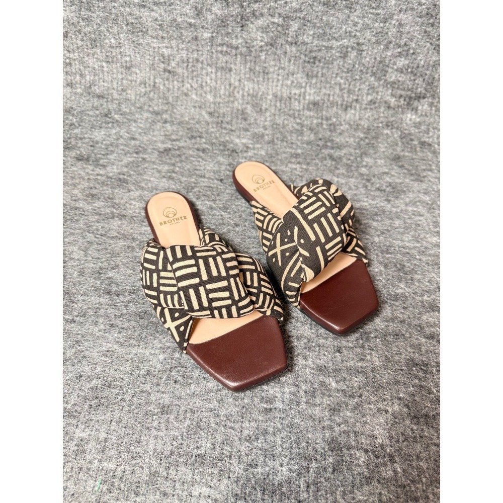Brother Vellies Togo Slide Bamako Sandal Brown Cream Geometric Mudcloth Slides 8